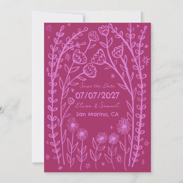 Reserve A Data Vinhas de Flores Silvestres Casamento Salve a Data (Frente)