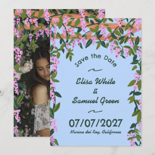 Reserve A Data Vinhas de Wisteria Floral Foto Personalizada Casam