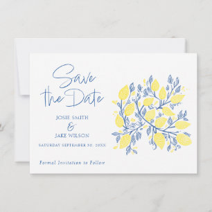 Reserve A Data Vinhas-limão azuis e amarelas salvam a data