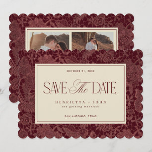 Reserve A Data Vintage 2 Foto Renda Burgundy Recortada Horizontal