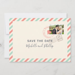 Reserve A Data Vintage Airmail Wedding Salve a foto de data