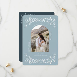 Reserve A Data Vintage Antique Flourish Scroll Blue Foto