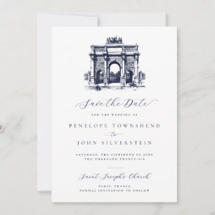 Reserve A Data Vintage Arc de Triomphe Desenhando Casamento