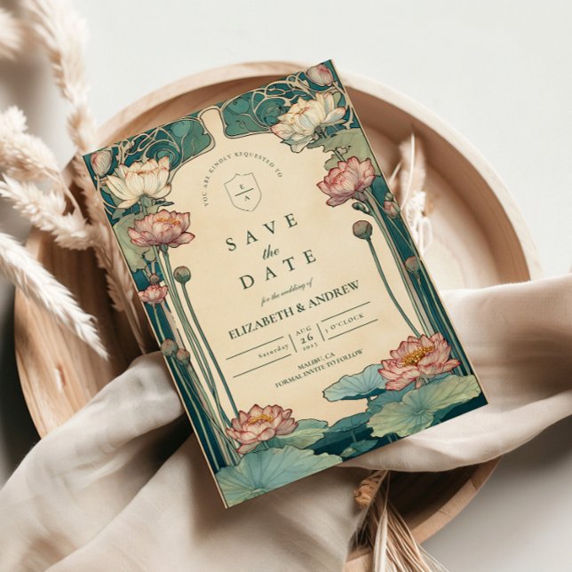 Reserve A Data Vintage Art Nouveau Lotus Wedding (Criador carregado)
