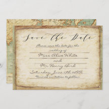 Vintage bird and map teal Wedding