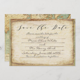 Reserve A Data Vintage bird and map teal Wedding