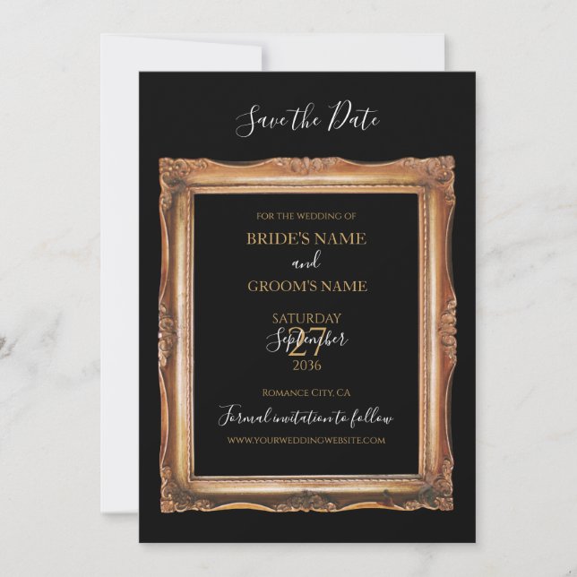 Reserve A Data Vintage Black & Dourado Wedding (Frente)