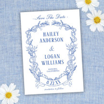 Vintage Blue Floral Frame Weding A Data