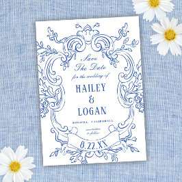 Reserve A Data Vintage Blue Frame Weding Date (Vintage Blue Ornam