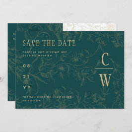 Reserve A Data Vintage BOTANICAL TEAL DOURADO Casamento