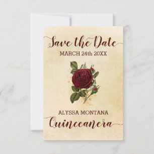 Reserve A Data Vintage Champagne Floral Burgundy Rosa Quinceanera