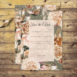 Reserve A Data Vintage Champagne Romântico Beige & Sage Floral
