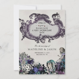 Reserve A Data Vintage Cinza Alice Escura no Casamento Maravilha