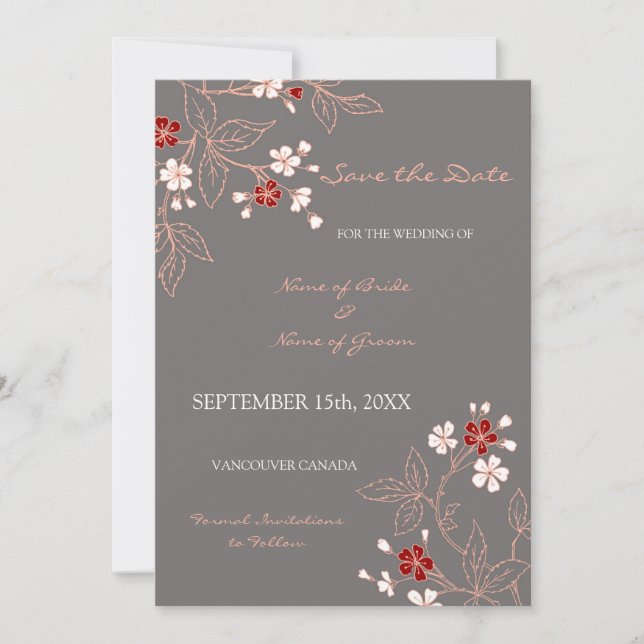 Reserve A Data Vintage Cinza Floral Casamento Salve a Data (Frente)