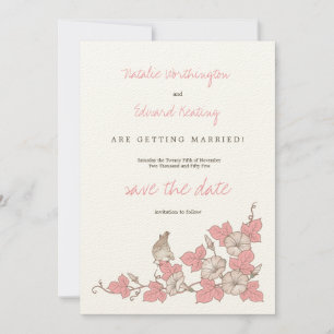 Reserve A Data Vintage Coral Bird & Flowers Casamento Salvar a Da