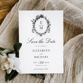 Reserve A Data Vintage Crest Monograma Formal Casamento Botânico