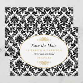 Reserve A Data Vintage Dourado, Black & White Damask Save Date (D