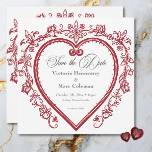 Reserve A Data Vintage Elegant Chinoiserie Floral Heart Wedding