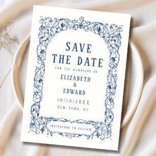 Reserve A Data Vintage Elegant Floral Blue Wedding Flat