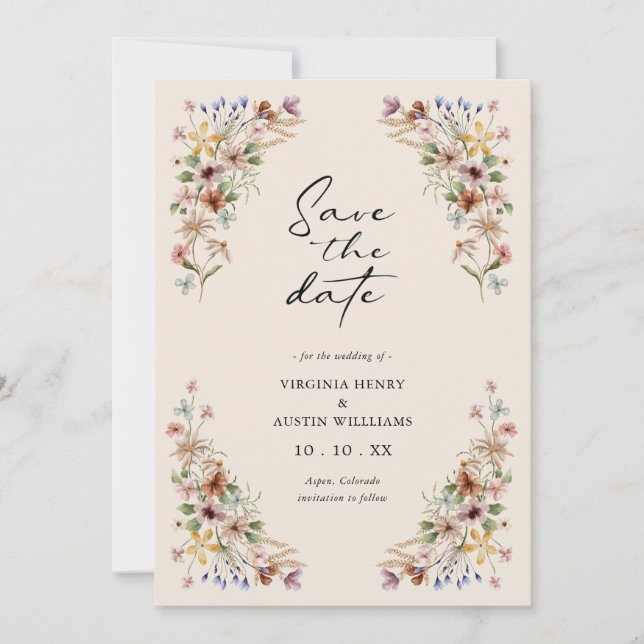 Reserve A Data Vintage Flor Silvestre Salvar A Data (Frente)