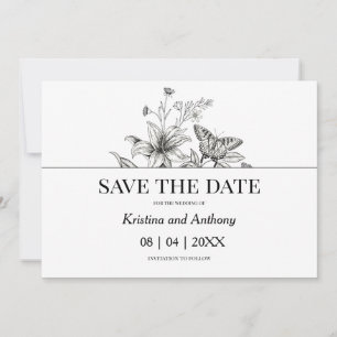 Reserve A Data Vintage Floral Black and White Weds