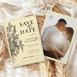 Reserve A Data Vintage Floral Black & Butter Yellow Foto Casament