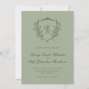 Reserve A Data Vintage Floral Crest Sage Olive Monograma Foto