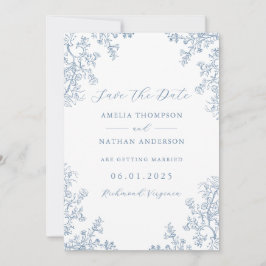 Reserve A Data Vintage Floral Dusty Blue Casamento Salvar a Data