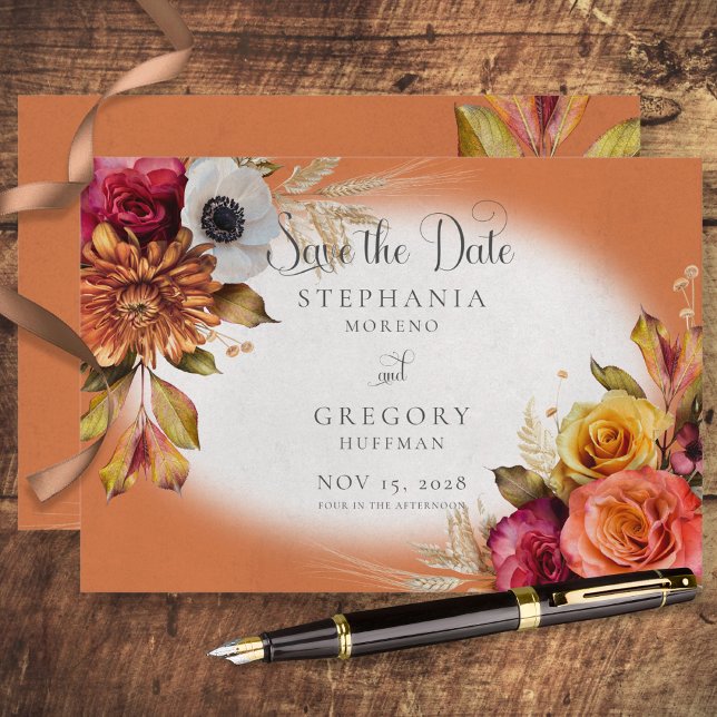 Reserve A Data Vintage Floral Rust & Fuchsia Weding (Criador carregado)