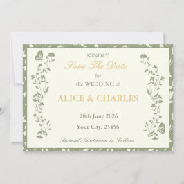 Reserve A Data Vintage Floral Sage Ggreen Salve A Placa Date