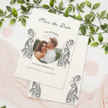 Vintage Flourish Black Monograma Foto de Casamento