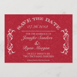 Reserve A Data Vintage Flower Swirl Monograma RED Salvar data