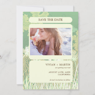 Reserve A Data Vintage Forest Green Landscape Casamento de Fotos