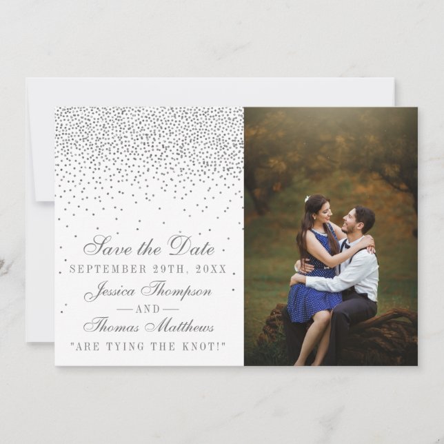 Reserve A Data Vintage Glam Silver Confetti Foto De Casamento (Frente)