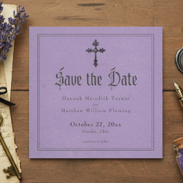 Reserve A Data Vintage Gothic Black Toile Cross Purple Wedding
