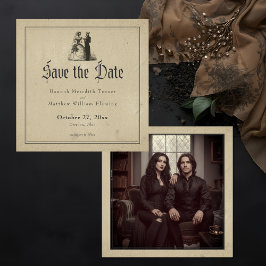 Reserve A Data Vintage Gothic Black Toile Tan Photo Wedding