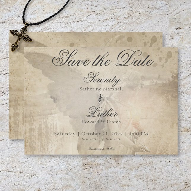 Reserve A Data Vintage Gothic Stone Angel Wedding (Vintage Gothic Stone Angel Wedding Save The Date Card)