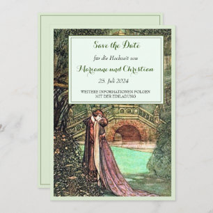 Reserve A Data Vintage Gruen und Rosa Hochzeits Einladung