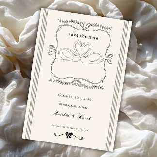 Reserve A Data Vintage Hand Drawn Swans Stripes Wedding