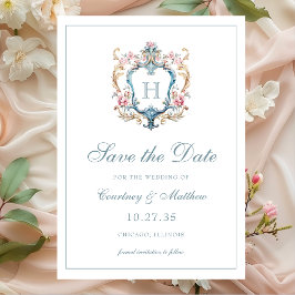 Reserve A Data Vintage Monogrammed Floral Crest Casamento