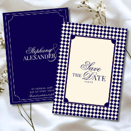 Reserve A Data Vintage Navy Blue Checkered Old Money Wedding