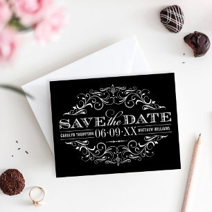 Reserve A Data Vintage Negra e Branca - Casamento Flourish