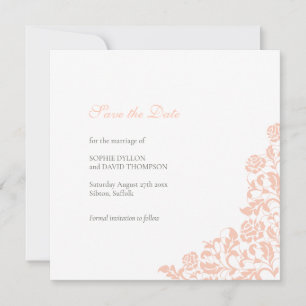 Reserve A Data Vintage Peach Floral Rosa Lace Square Casamento