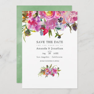 Reserve A Data Vintage Pink Peonies Watercolor Foto de Casamento
