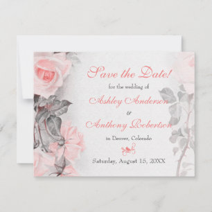 Reserve A Data Vintage Primrose Pink Roses Casamento Salve a Data