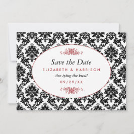 Reserve A Data Vintage Red, Black & White Damask Save Date (Dano