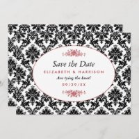 Vintage Red, Black & White Damask Save Date (Dano 