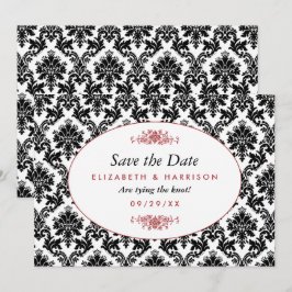 Reserve A Data Vintage Red, Black & White Damask Save Date (Dano