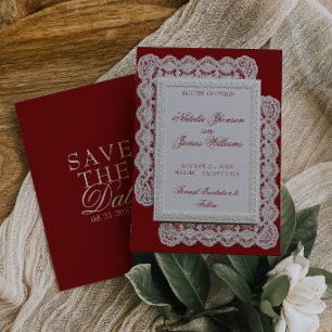 Reserve A Data Vintage Renda Burgundy Toalhete de Renda Casamento