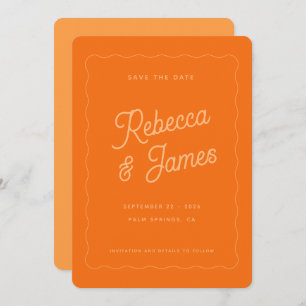 Reserve A Data Vintage Retr Bold Orange Wave Casamento de Frame